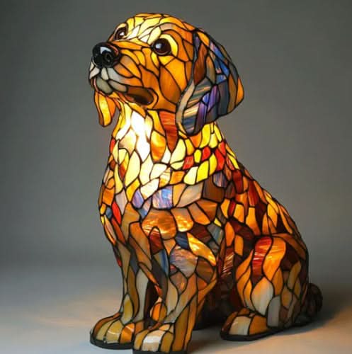 Warm-glow dog breed night light, 6 inch, USB-powered light with in-line switch
