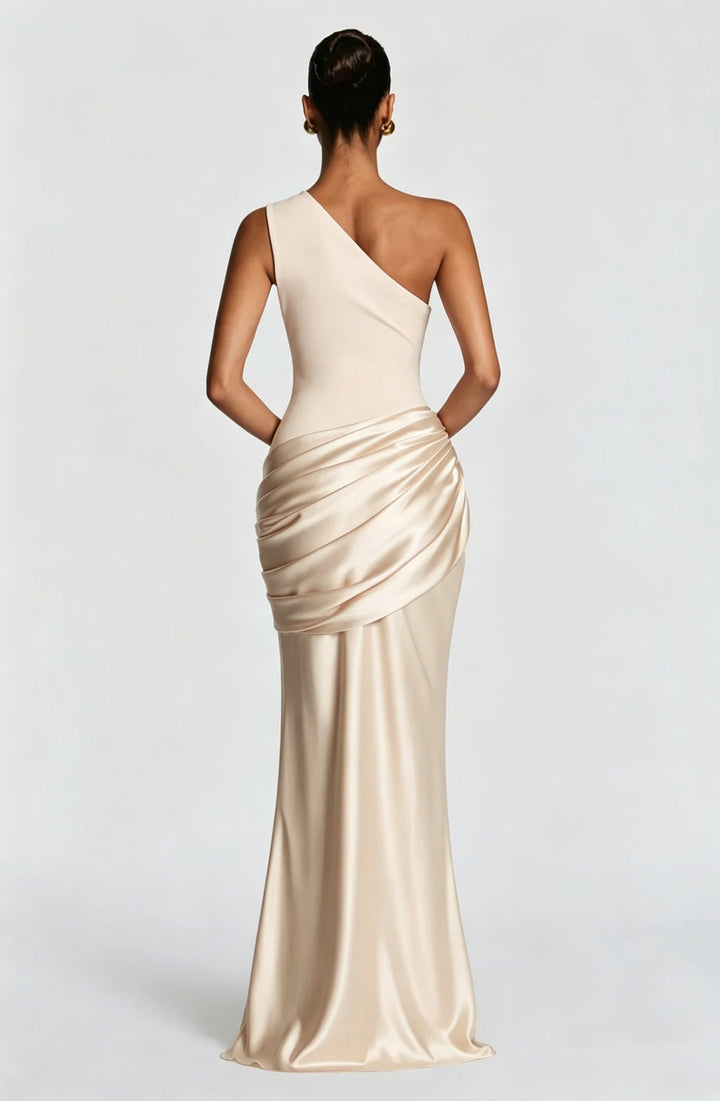 Sidonie One-Shoulder Draped Satin Maxi Dress