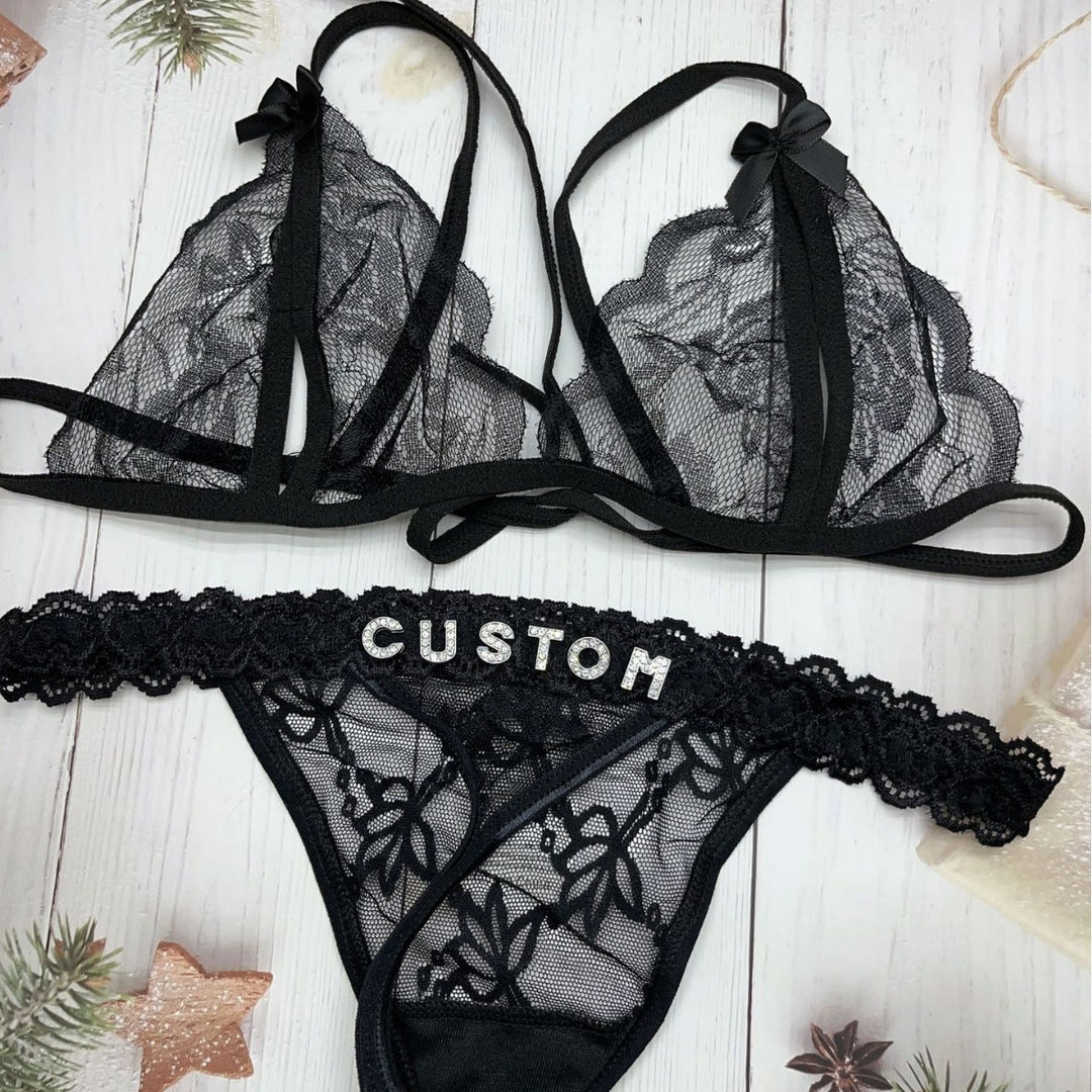 LaceFlair Personalized Lace Lingerie with Crystal Letters