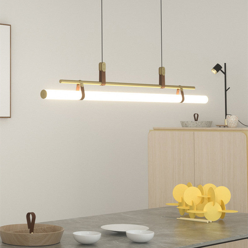 Inari Modern Linear Metal Chandelier, Black/Gold