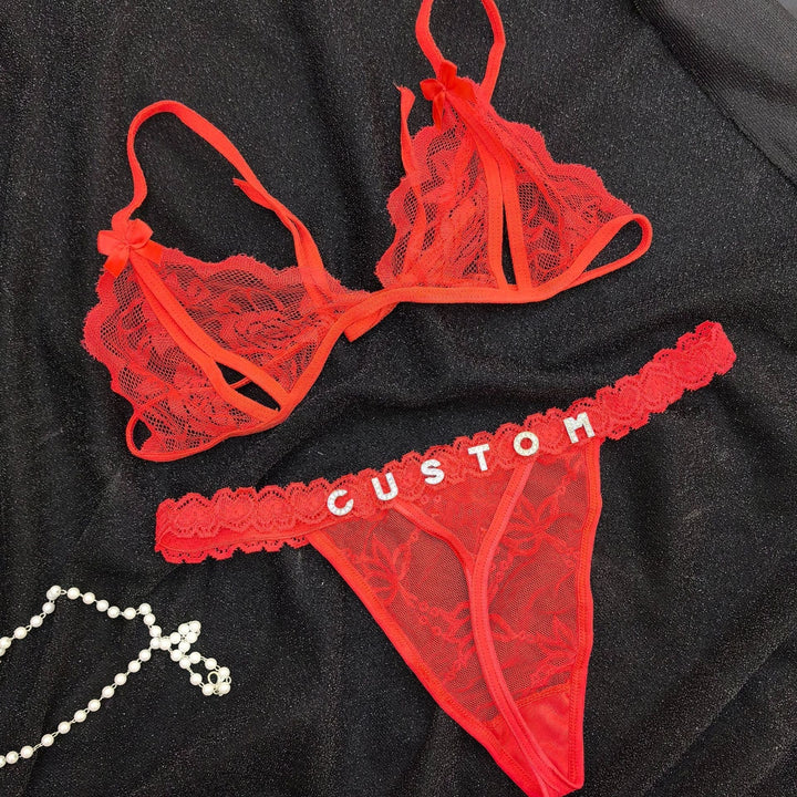 LaceFlair Personalized Lace Lingerie with Crystal Letters