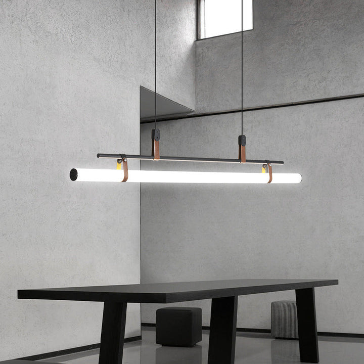 Inari Modern Linear Metal Chandelier, Black/Gold