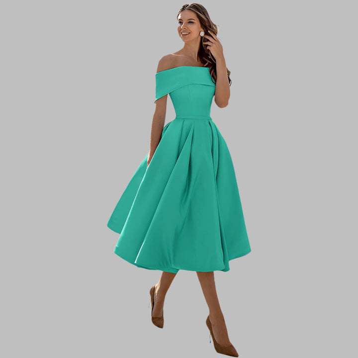 Off the Shoulder Satin Vintage Prom Dress