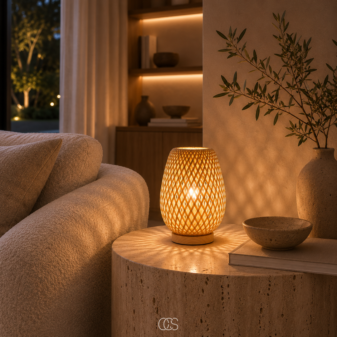 Cordless Bamboo Table Lamp - Scandinavian Dimmable LED with 3 Light Colors