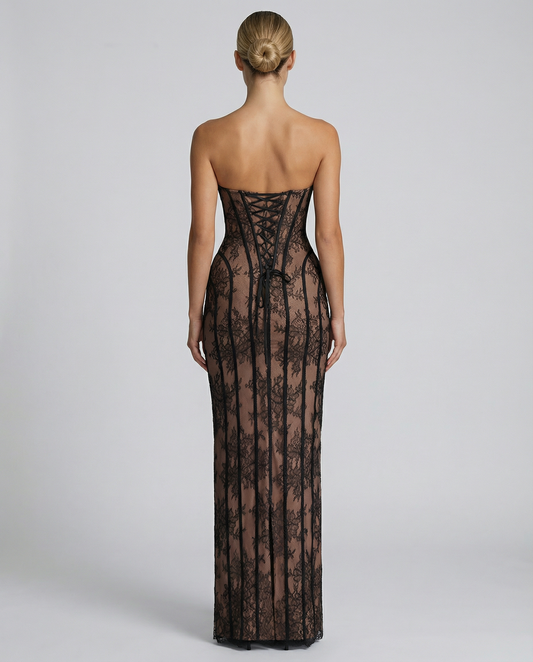 Strapless Floral Lace Maxi Dress with Corset