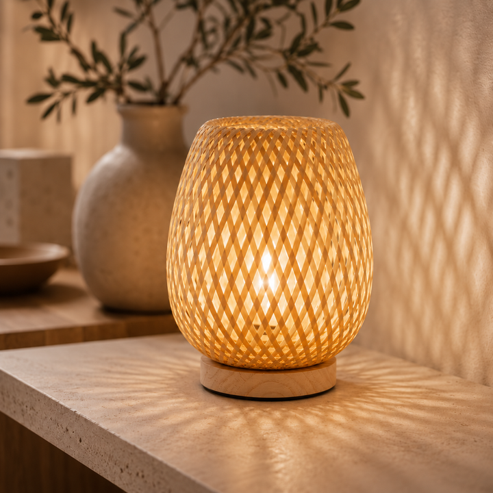 Cordless Bamboo Table Lamp - Scandinavian Dimmable LED with 3 Light Colors