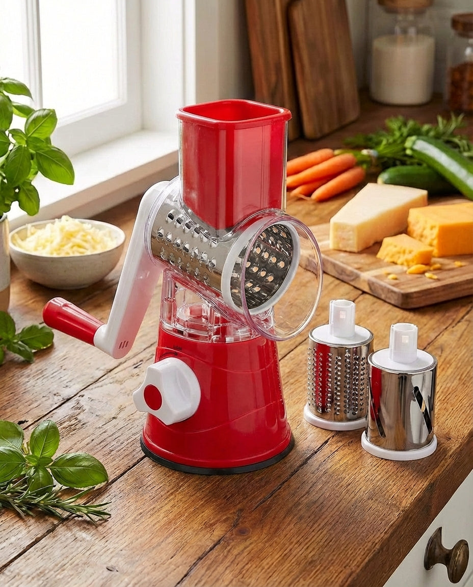 3-in-1 Rotary Vegetable Slicer with Suction Base and Interchangeable Drums