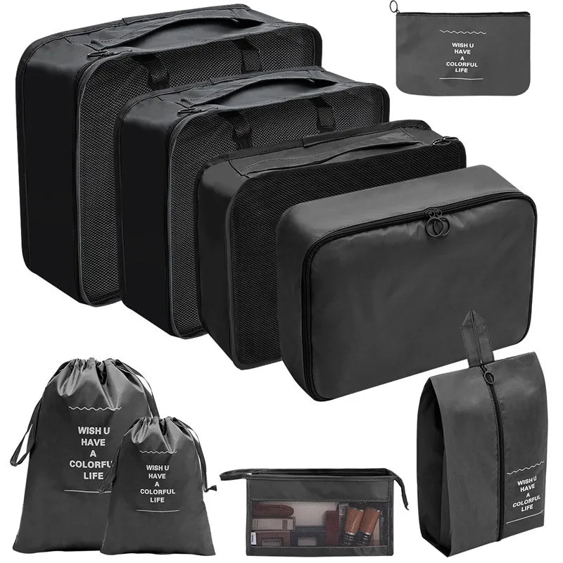 PackWunder Travel Organiser Set 7/8/9/10 Pieces | Foldable Suitcase Organiser | For Clothing, Shoes and Accessories