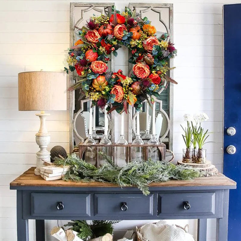 Autumna Charm Autumn Wreath | Pumpkin and Rattan | 40 cm | Handcrafted Décor for Autumn and Thanksgiving