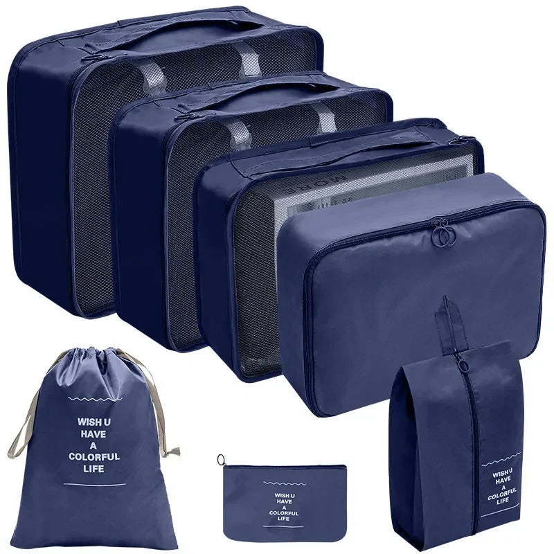 PackWunder Travel Organiser Set 7/8/9/10 Pieces | Foldable Suitcase Organiser | For Clothing, Shoes and Accessories