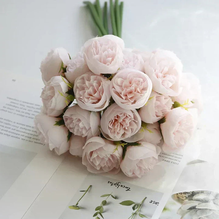 Lyra Romantic Silk Peony Bouquet with 27 Realistic Flowers