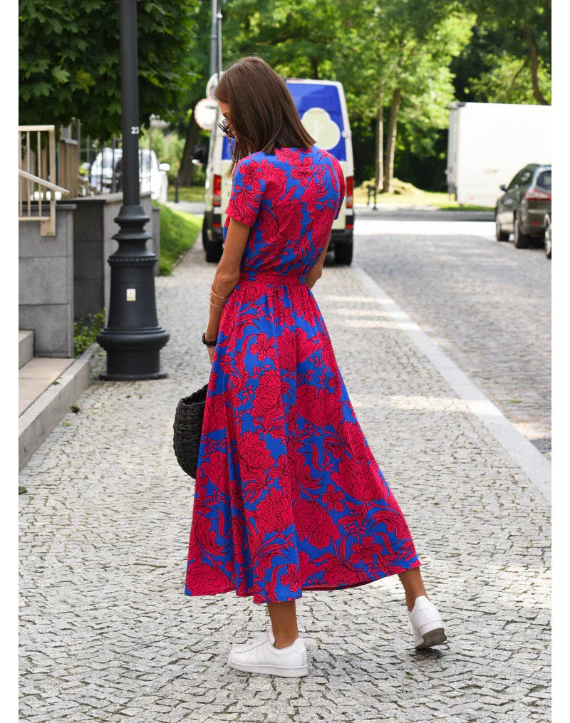 Floral Summer Maxi Dress with Elegant V-Neckline