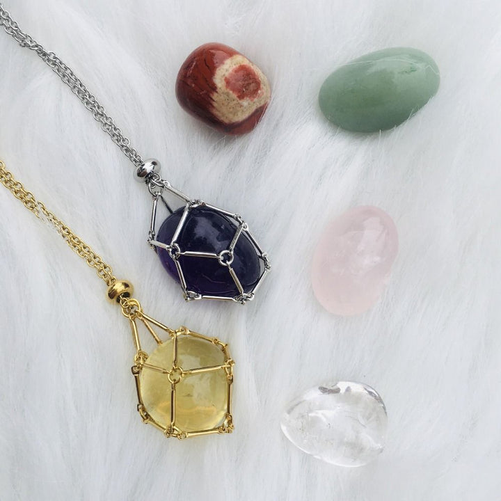 Necklace with interchangeable crystal stone for radiant style and harmony.