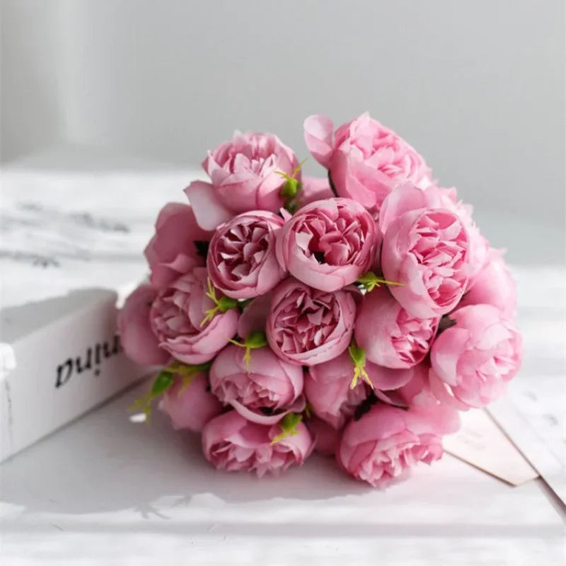 Lyra Romantic Silk Peony Bouquet with 27 Realistic Flowers