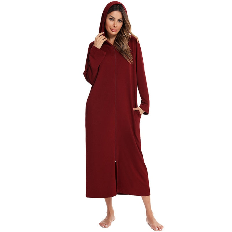 Hooded Dressing Gown with Zip