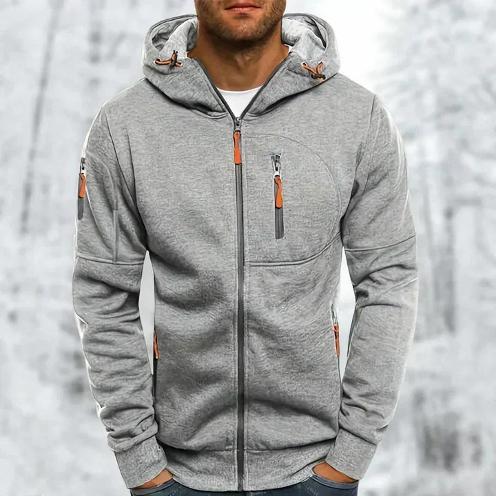 Men's zip-up hoodie with hood – jacquard polyester, relaxed fit