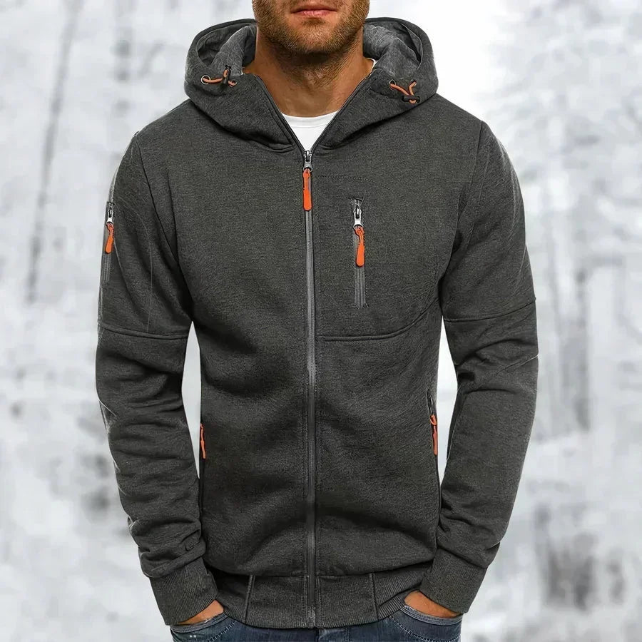 Men's zip-up hoodie with hood – jacquard polyester, relaxed fit