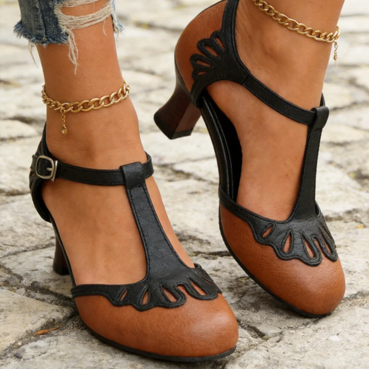 Women's Vintage T-Bar Court Shoes - Mid Block Heel, Smart-Casual Shoes