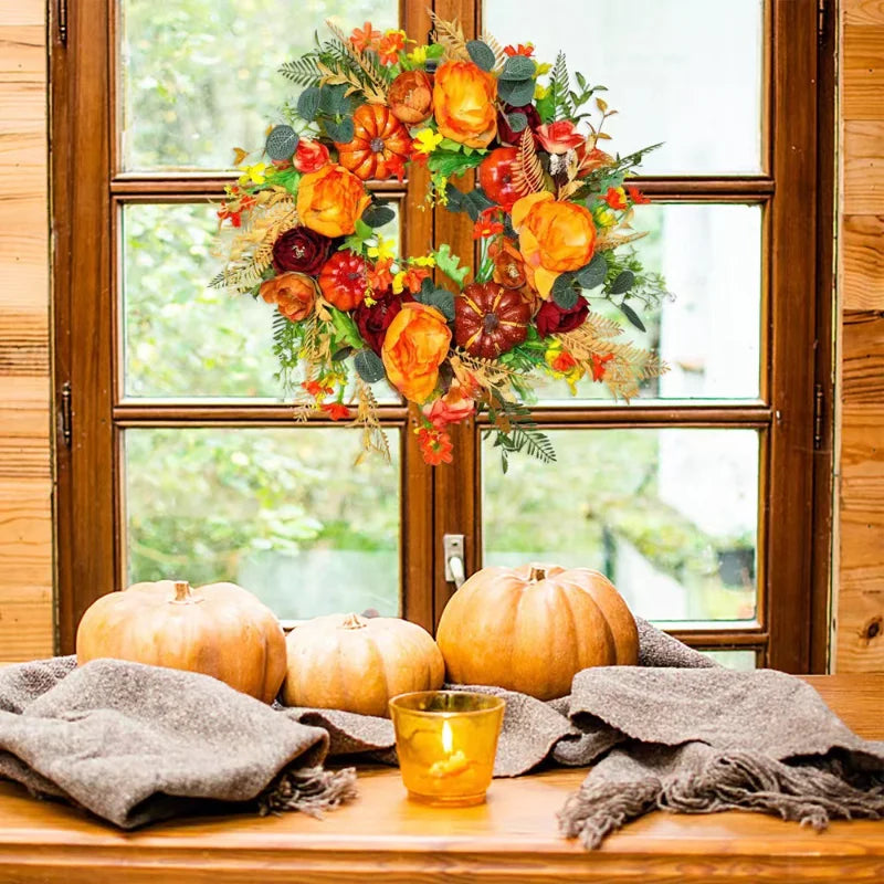 Autumna Charm Autumn Wreath | Pumpkin and Rattan | 40 cm | Handcrafted Décor for Autumn and Thanksgiving
