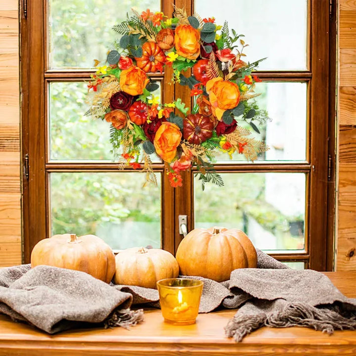 Autumna Charm Autumn Wreath | Pumpkin and Rattan | 40 cm | Handcrafted Décor for Autumn and Thanksgiving