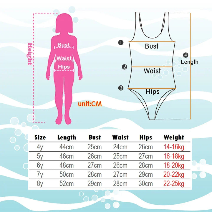 Girls' Swimsuit with Mermaid and Unicorn Design – Perfect for Children Aged 8 to 12