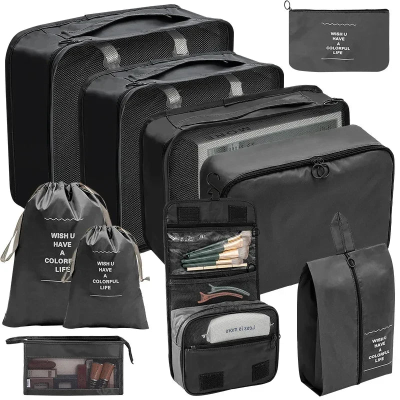 PackWunder Travel Organiser Set 7/8/9/10 Pieces | Foldable Suitcase Organiser | For Clothing, Shoes and Accessories