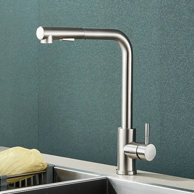 Black Pull-Out Kitchen Tap – Flexible 2-Mode Nozzle for Stream and Spray, Stainless Steel Mixer for Hot and Cold Water
