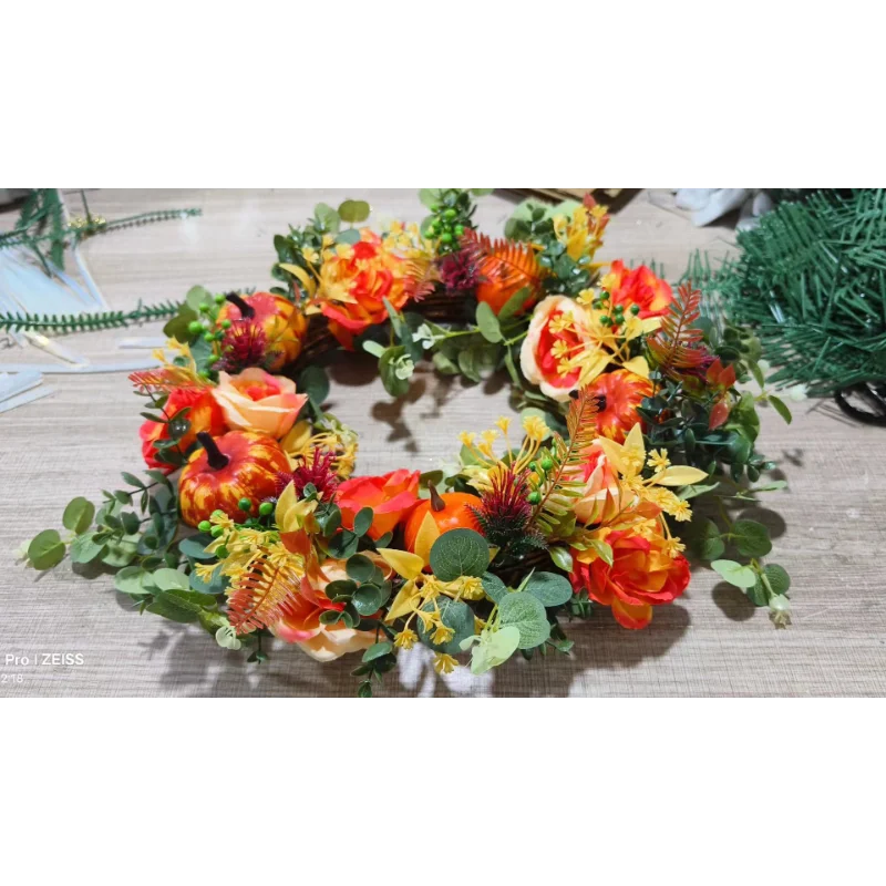Autumna Charm Autumn Wreath | Pumpkin and Rattan | 40 cm | Handcrafted Décor for Autumn and Thanksgiving