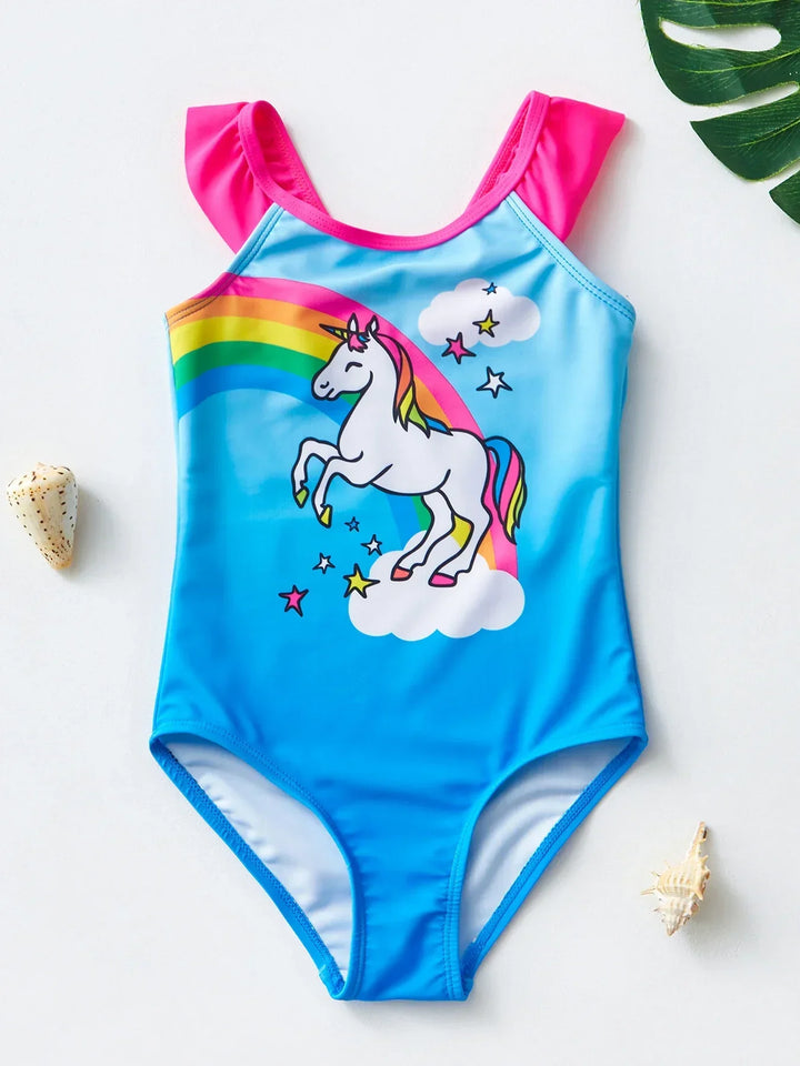 Girls' Swimsuit with Mermaid and Unicorn Design – Perfect for Children Aged 8 to 12