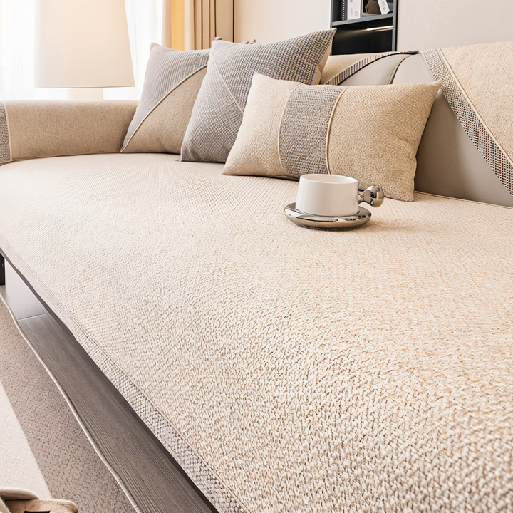 Solid Flat Sofa Cover - Durable, Non-Slip Cotton and Linen Polyester