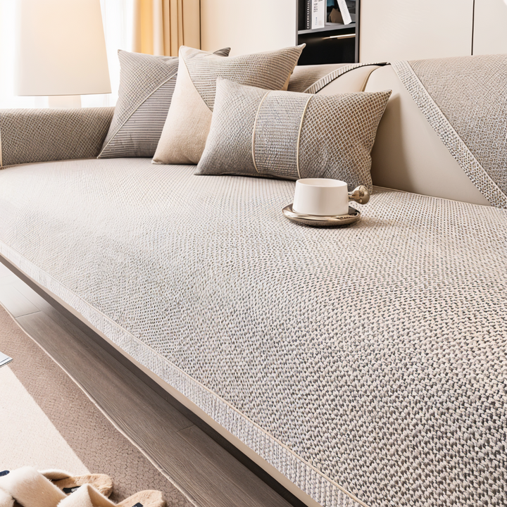 Solid Flat Sofa Cover - Durable, Non-Slip Cotton and Linen Polyester