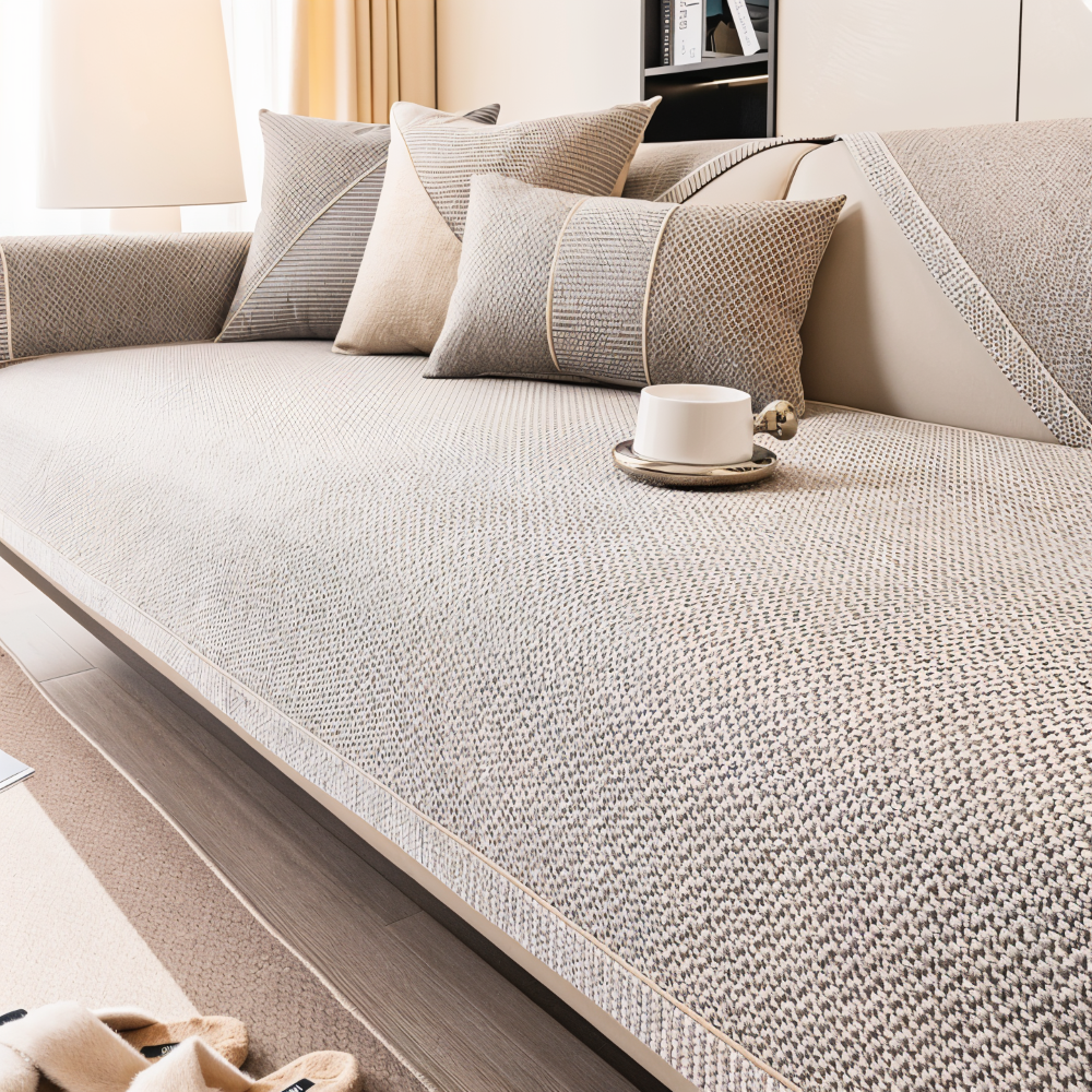 Solid Flat Sofa Cover - Durable, Non-Slip Cotton and Linen Polyester