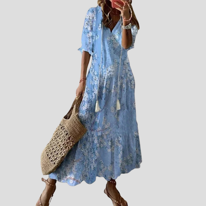 Boho Chic Floral V-Neck Maxi Dress – Perfect for Warm Days