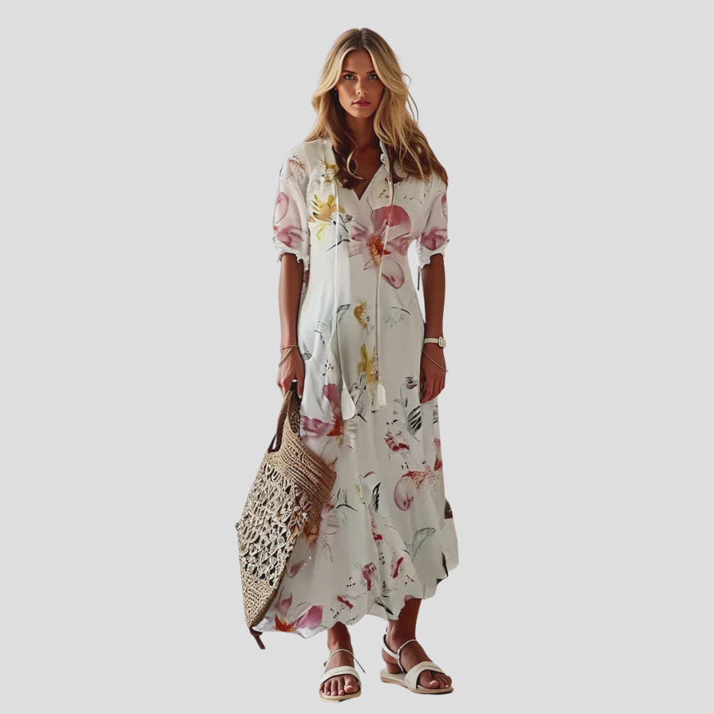 Boho Chic Floral V-Neck Maxi Dress – Perfect for Warm Days