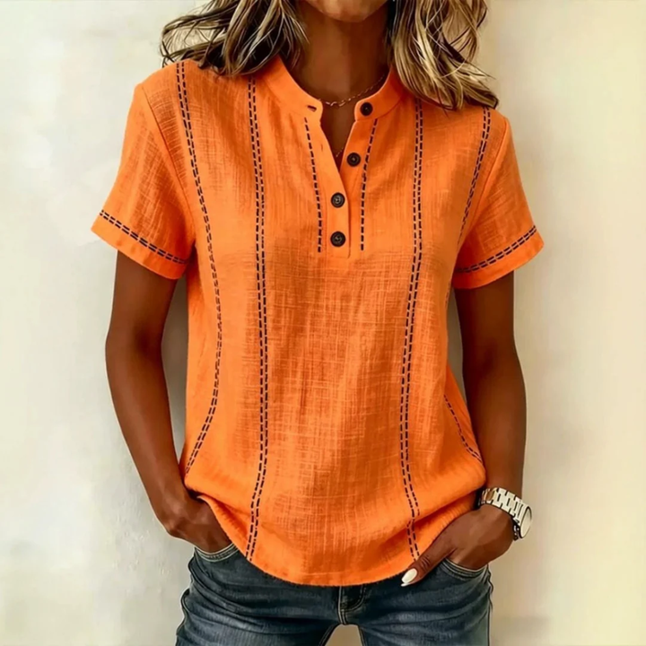 Women's Casual Striped Stand Collar Button Shirt
