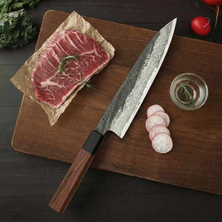 Kiritsuke knife, stainless steel blade, ironwood handle, 8.5 inch