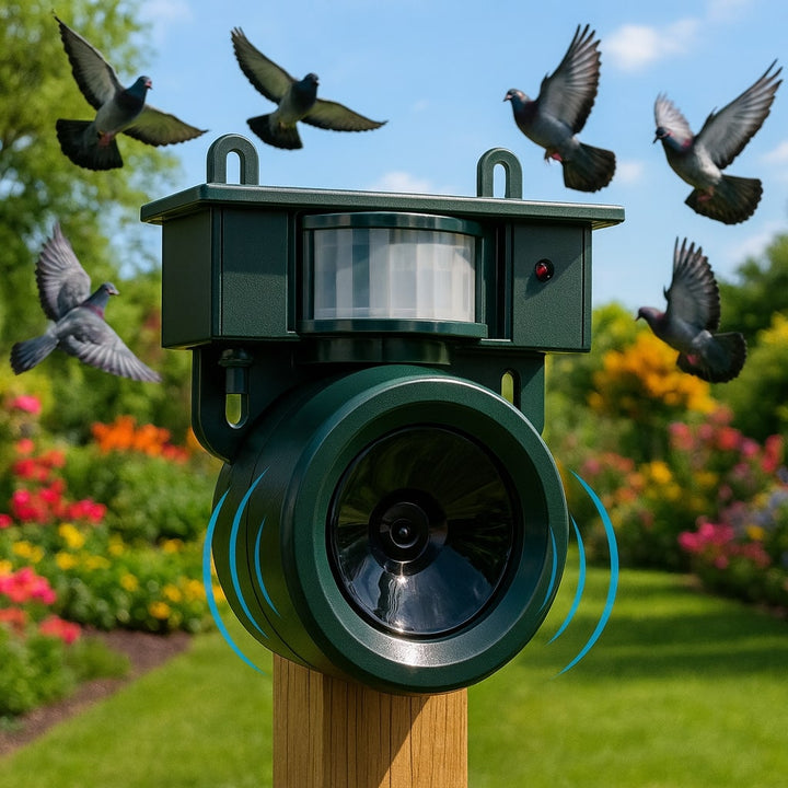 Bird Repeller | Solar-Powered Motion Sensor | Animal-Friendly Hawk Sounds