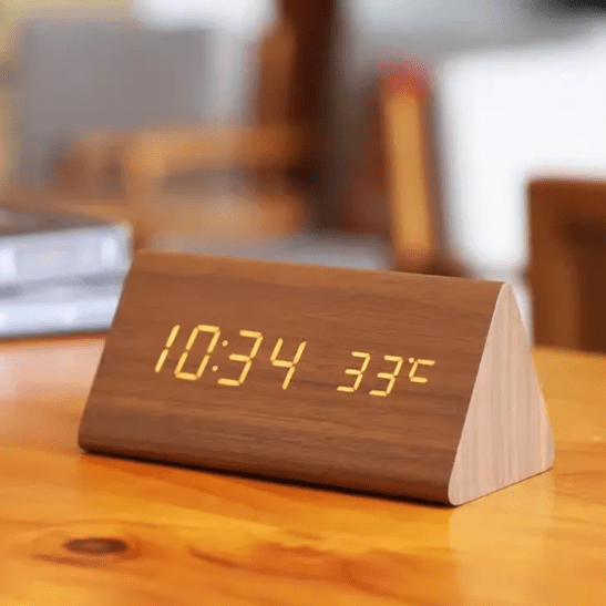 Elegant LED wooden clock with voice control
