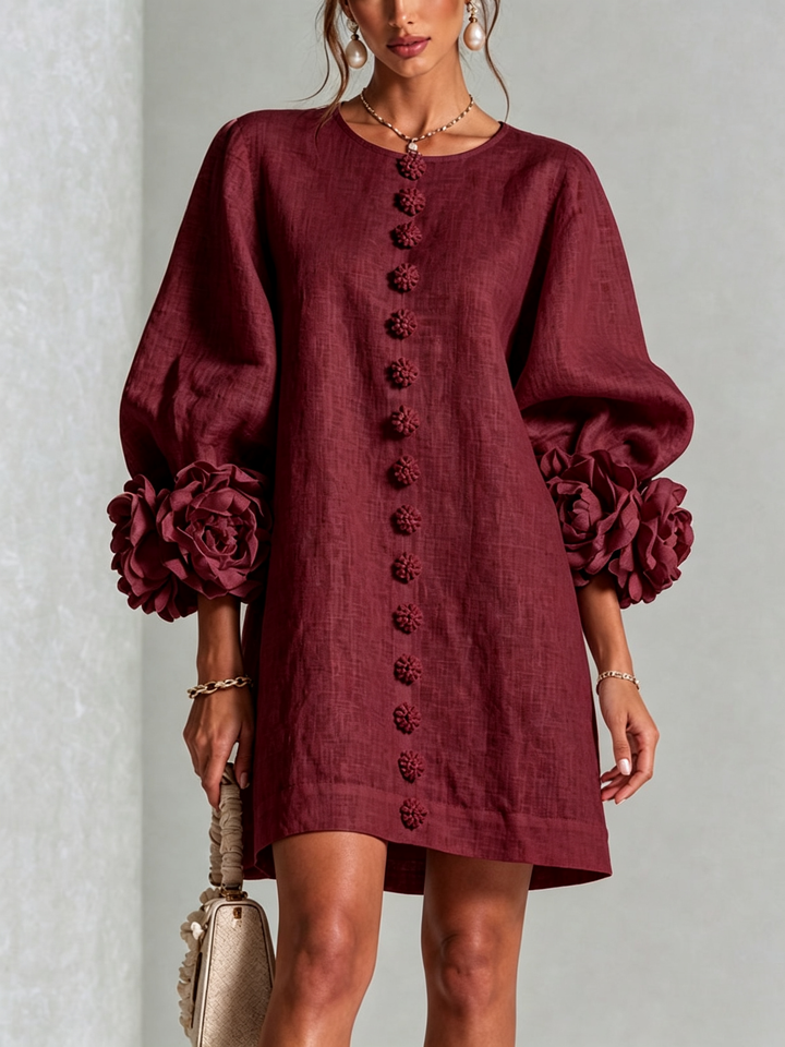 Boryana Colorful Mini Dress with Eye-Catching Ruffled Cuffs