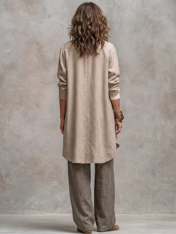 3-Piece Flowing Women's Set with Open Cardigan and Wide-Leg Pants