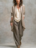 3-Piece Flowing Women's Set with Open Cardigan and Wide-Leg Pants