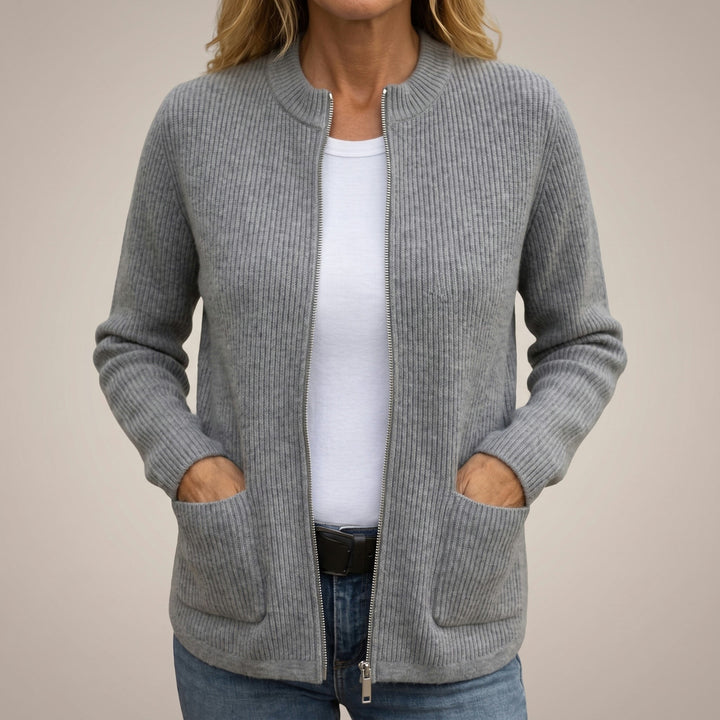 Cozy zip-up cardigan with deep front pockets