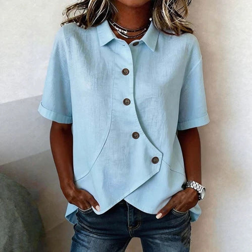 Summer Asymmetrical Shirt Solid-color Loose-fitting Lepal Tops Women's Clothing