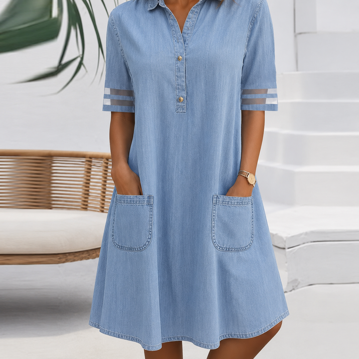 Brittany™ | Tummy-Concealing Denim-Look Shirt Dress