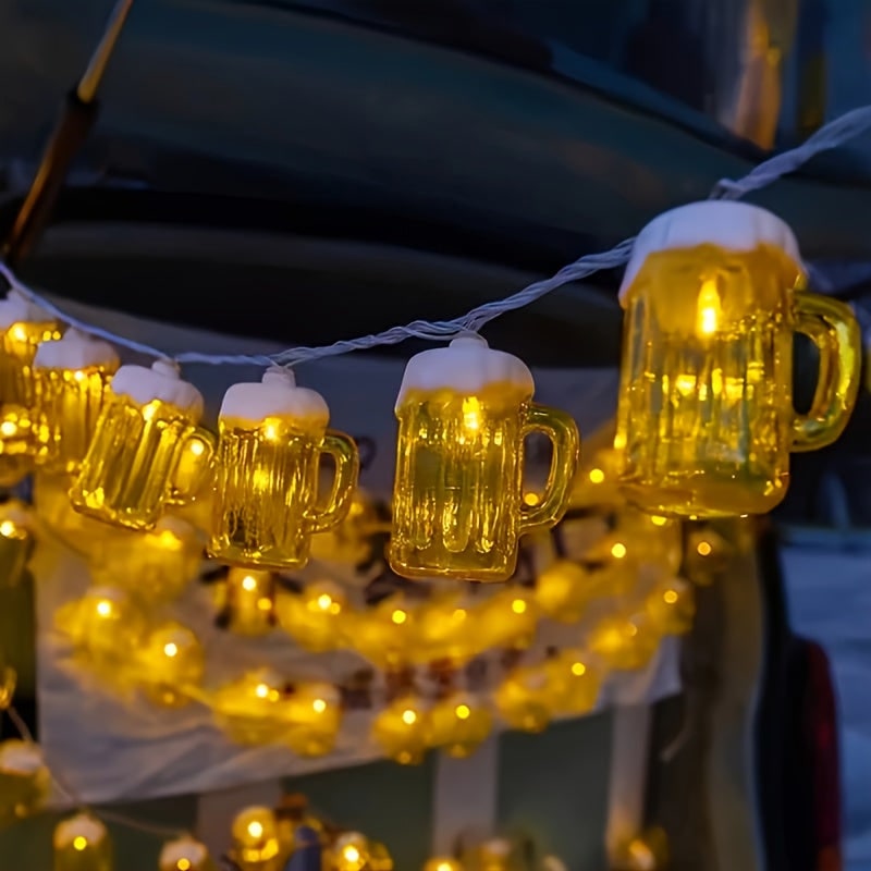 Beer Mug String Lights with Warm White LED Battery Operated Fairy for Oktoberfest Party Décor