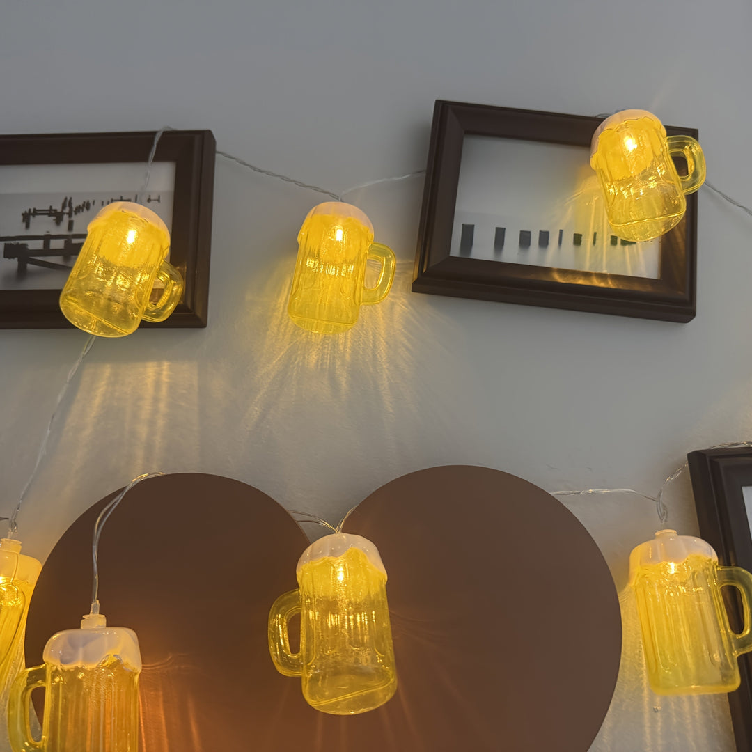 Beer Mug String Lights with Warm White LED Battery Operated Fairy for Oktoberfest Party Décor