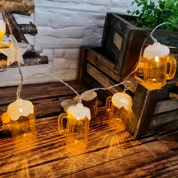 Beer Mug String Lights with Warm White LED Battery Operated Fairy for Oktoberfest Party Décor