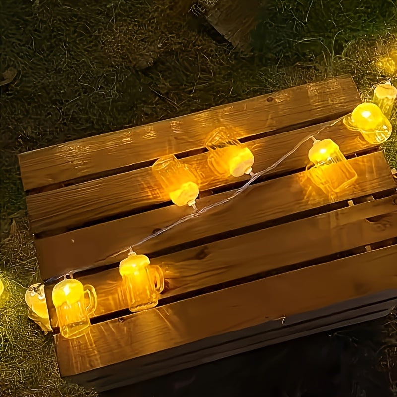 Beer Mug String Lights with Warm White LED Battery Operated Fairy for Oktoberfest Party Décor