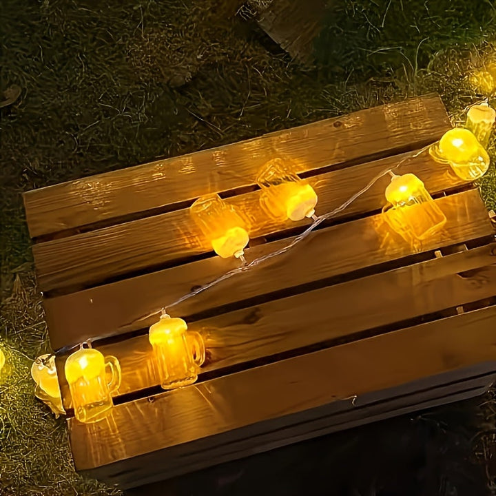 Beer Mug String Lights with Warm White LED Battery Operated Fairy for Oktoberfest Party Décor