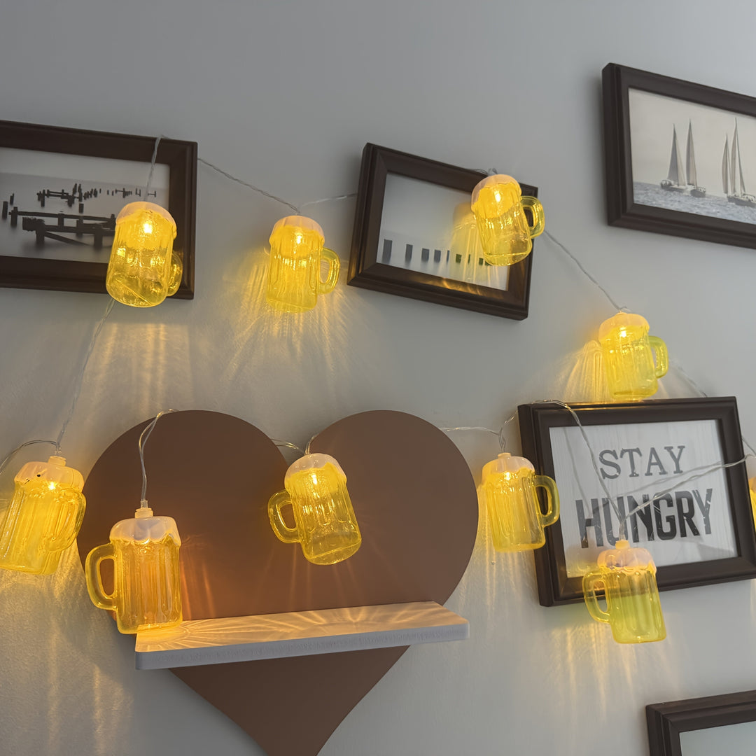 Beer Mug String Lights with Warm White LED Battery Operated Fairy for Oktoberfest Party Décor